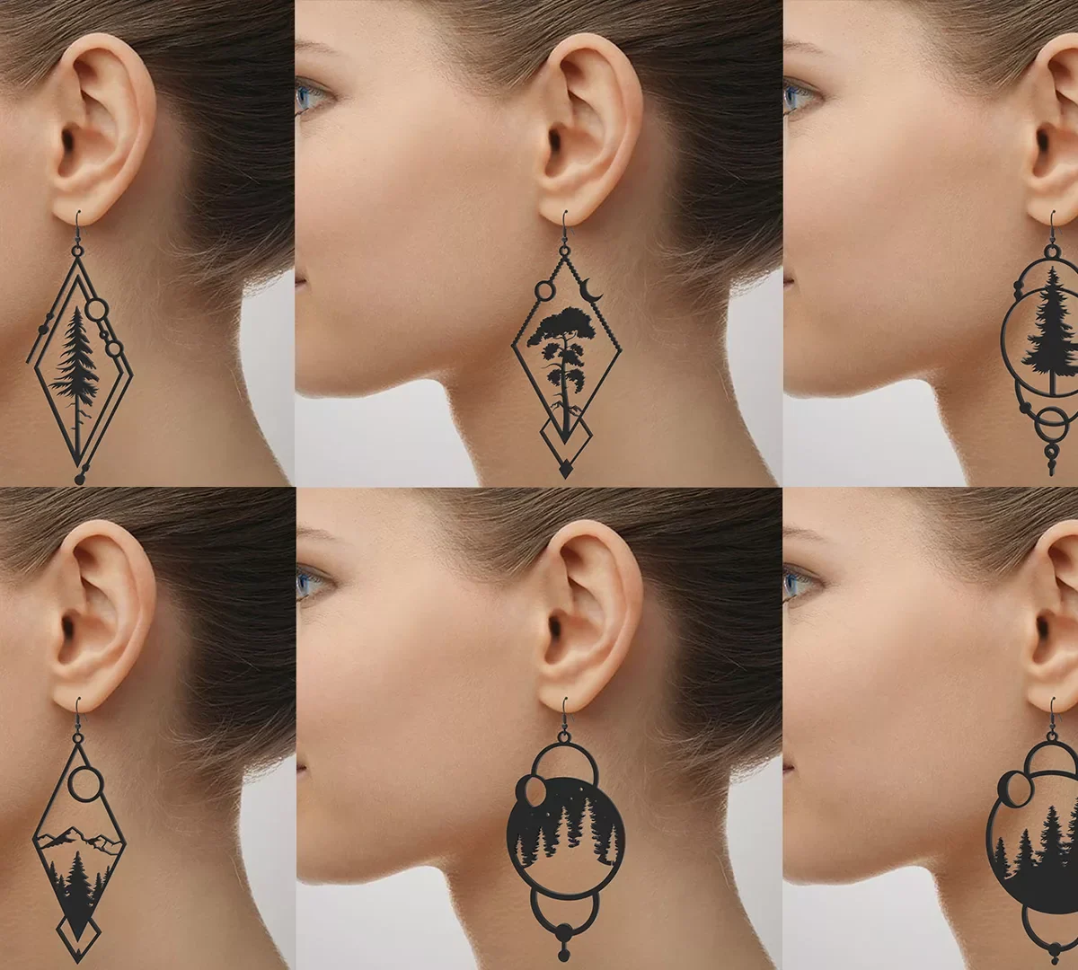 Geometric Trees Ear Rings 3D Print Model STL Files